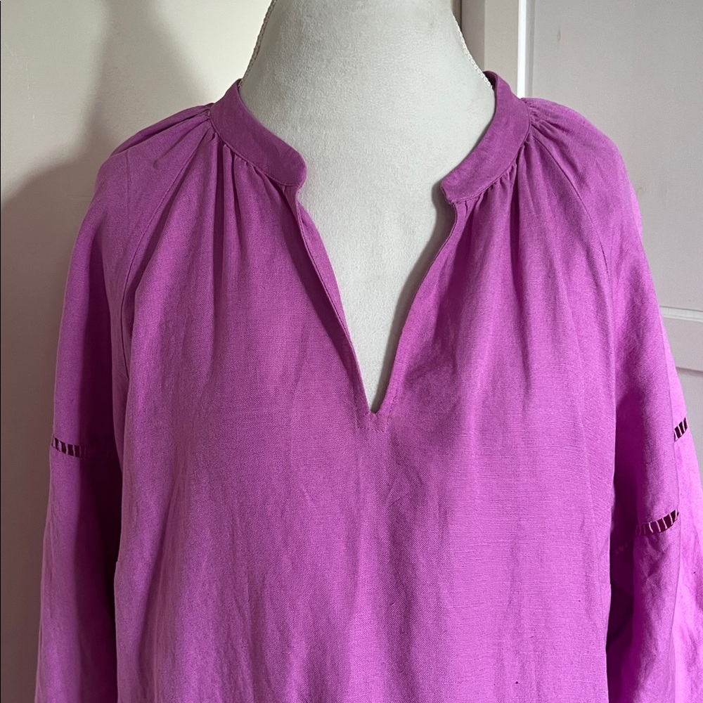 LOFT Orchid Purple Linen-Viscose V-Neck Tunic Dress - Size Large - Picture 3 of 11